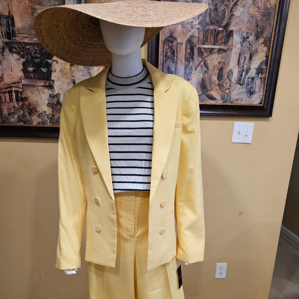 Tahari ASL Faux Double Breasted Boyfriend Blazer , Yellow, Size 18, NWT